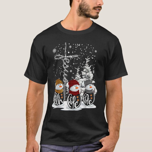 Christmas Faith Hope Love Snowman Christian Cross  T-Shirt (Front)