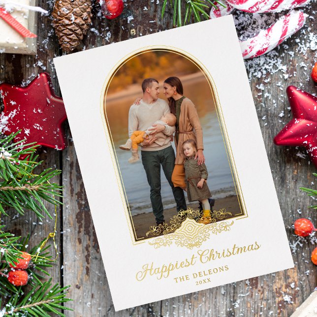 Christmas Fake Lace Fancy Golden Arch Effect Photo Foil Invitation (Creator Uploaded)