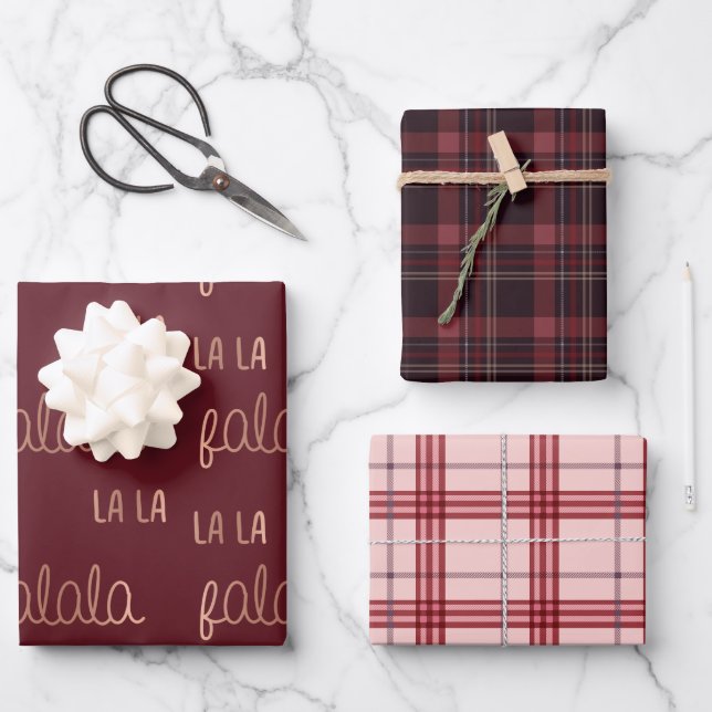 Christmas Falala lala Plaid set  Wrapping Paper Sheets (Front)