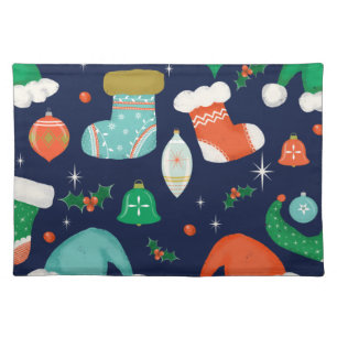 Christmas Falalala Blue Cloth Placemat