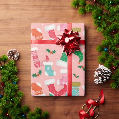 Christmas falalala pink _Stockings  Wrapping Paper