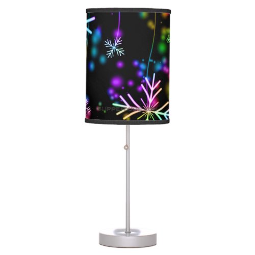 Christmas falling rainbow colored snowflakes Slipp Table Lamp