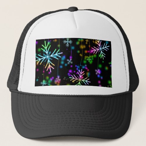 Christmas falling rainbow colored snowflakes Slipp Trucker Hat