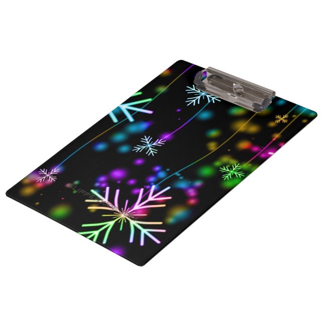 Christmas falling various neon colors snowflakes S Clipboard (Angled)