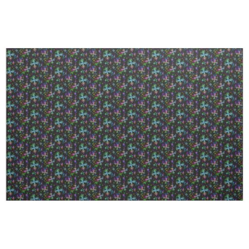 Christmas falling various neon colors snowflakes S Fabric