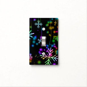 Christmas falling various neon colors snowflakes S Light Switch Cover