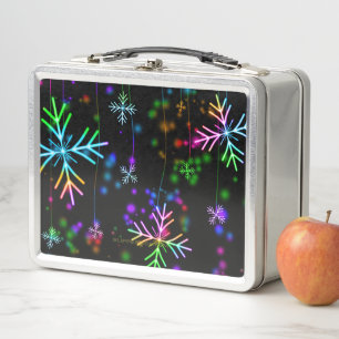 Christmas falling various neon colors snowflakes S Metal Lunch Box