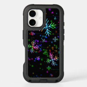 Christmas falling various neon colors snowflakes S iPhone 16 Case