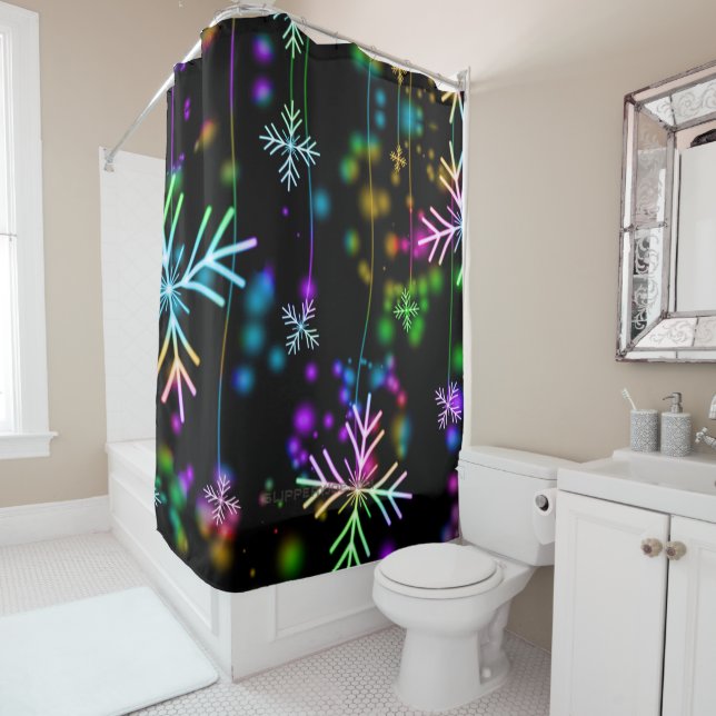 Christmas falling various neon colors snowflakes S Shower Curtain (In Situ)
