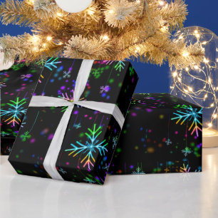 Christmas falling various neon colors snowflakes S Wrapping Paper