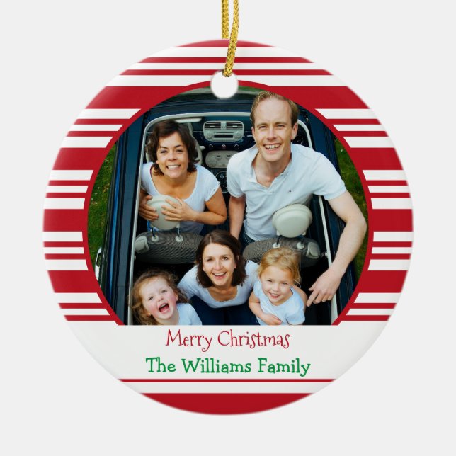 Christmas Family 2 Photo Custom Ceramic Ornament (Front)