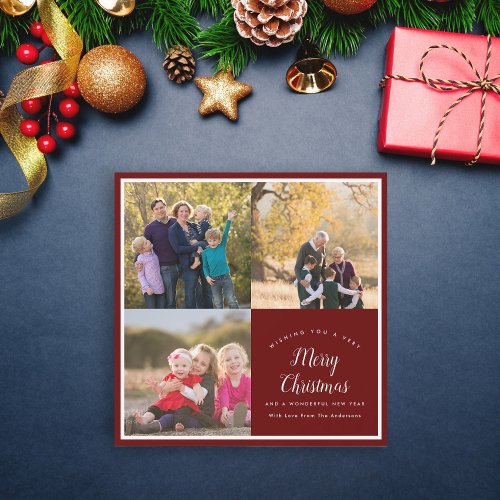 Christmas Family 3 Photo Collage Holiday Card