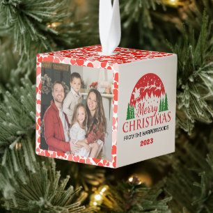 Christmas Family 3 Photo Modern Minimalist Love Cube Ornament