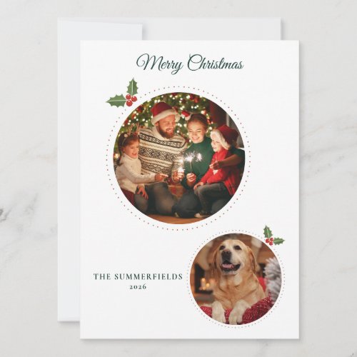 Christmas Family and Dog 2 Photos Mistletoe Holiday Card
