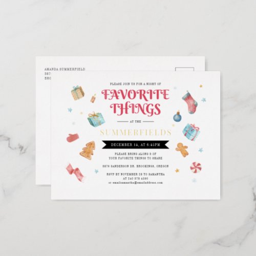 Christmas Family Annual Favorite Things Gold Foil Holiday Postcard