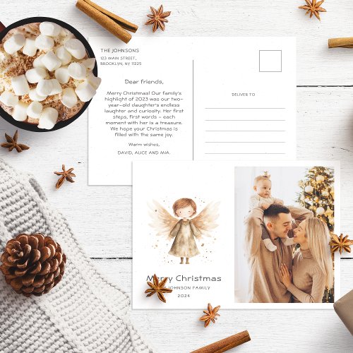 Christmas Family Annual Report Cute Boho BabyAngel Postcard