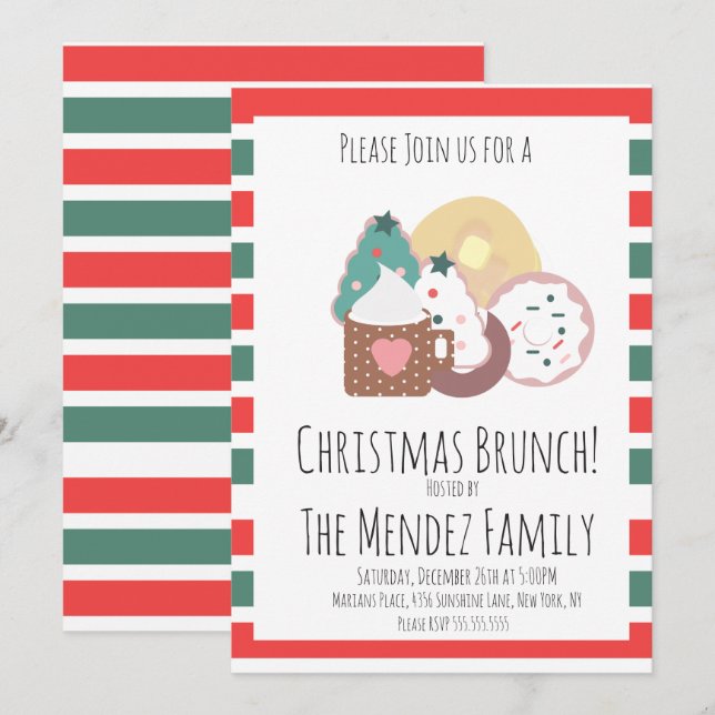 Christmas Family Brunch Pancakes Cookies Donuts Invitation (Front/Back)