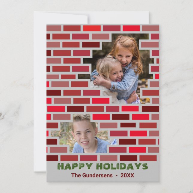 Christmas Family Collage Bricks Holiday Card (Front)