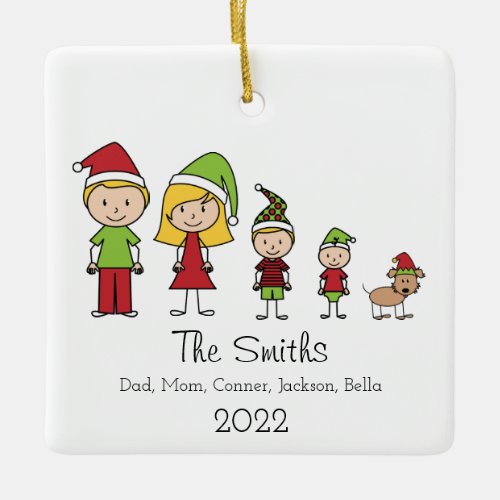 Christmas Family Cute Personalized With Dog Ceramic Ornament