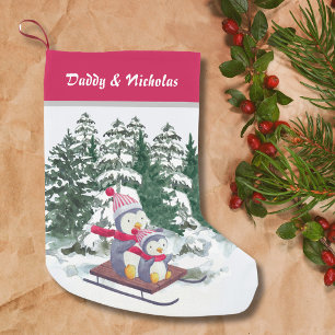 Christmas Family Fun Cute Penguins on a sleigh Small Christmas Stocking
