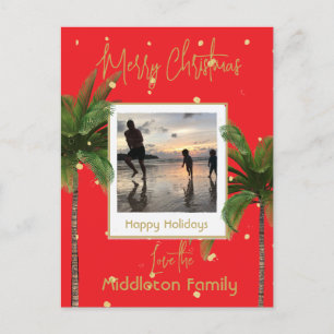 Christmas Family Gold Red Tropical Holiday Postcard