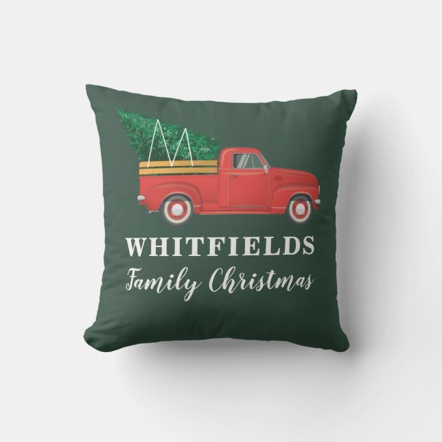 Christmas Family Matching Red Truck Modern Throw Pillow (Front)
