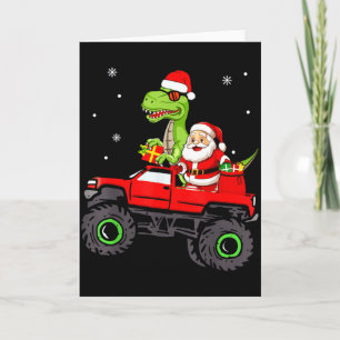Christmas Family Matching Santa Truck Dinosaur Boy Card