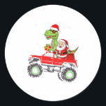 christmas family matching santa truck dinosaur boy classic round sticker<br><div class="desc">christmas family matching santa truck dinosaur boys kids  2</div>
