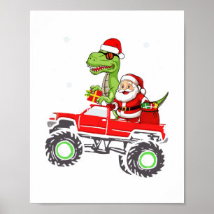 christmas family matching santa truck dinosaur boy poster