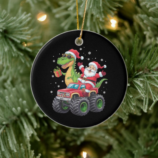 Christmas Family Matching Santa Truck Dinosaur  Ceramic Ornament (Tree)