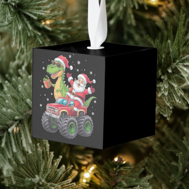 Christmas Family Matching Santa Truck Dinosaur  Cube Ornament (Tree)