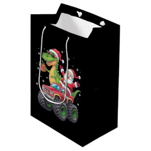 Christmas Family Matching Santa Truck Dinosaur Medium Gift Bag