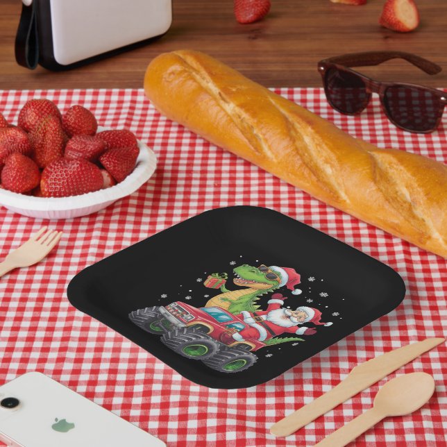 Christmas Family Matching Santa Truck Dinosaur  Paper Plates (Picnic)