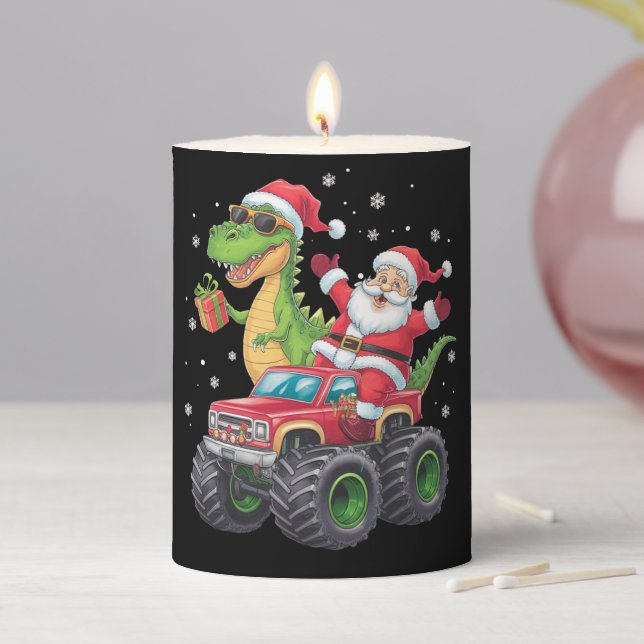 Christmas Family Matching Santa Truck Dinosaur  Pillar Candle (In Situ)