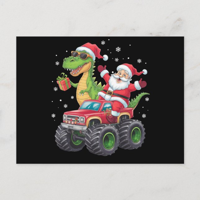 Christmas Family Matching Santa Truck Dinosaur  Postcard (Front)