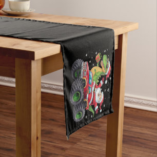Christmas Family Matching Santa Truck Dinosaur Short Table Runner