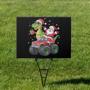Christmas Family Matching Santa Truck Dinosaur Sign