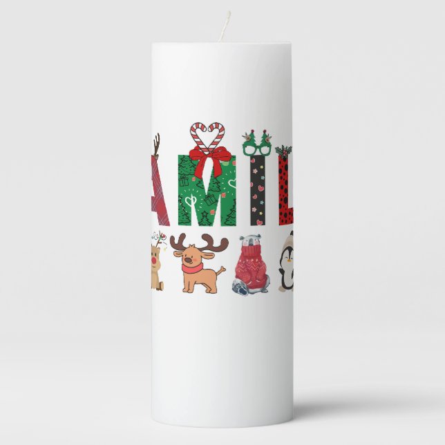 Christmas Family Matching Shirts | holiday family  Pillar Candle (Front)