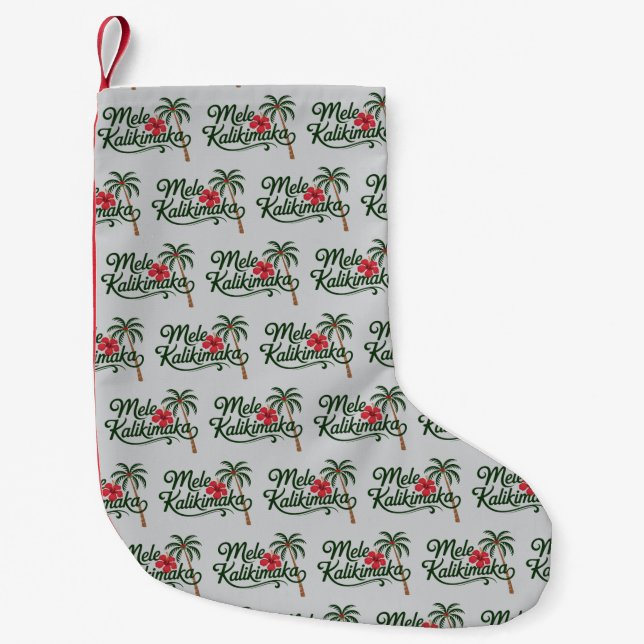 Christmas Family Mele Kalikimaka Hawaii Beach  Small Christmas Stocking (Front)