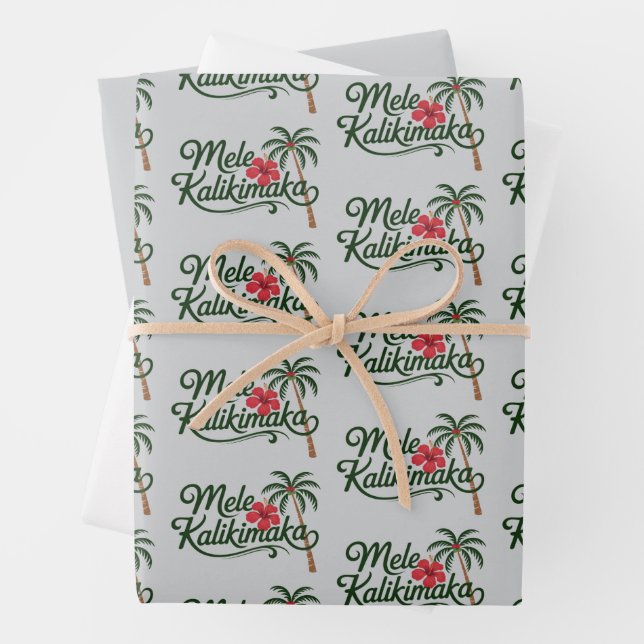 Christmas Family Mele Kalikimaka Hawaii Beach  Wrapping Paper Sheets (In situ)