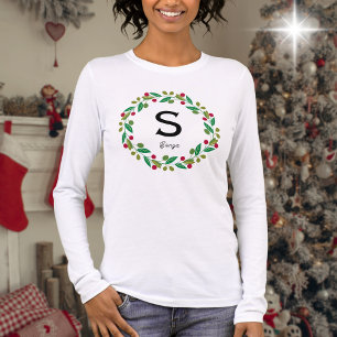 Christmas Family Monogram initial long sleeve Tri-Blend Shirt