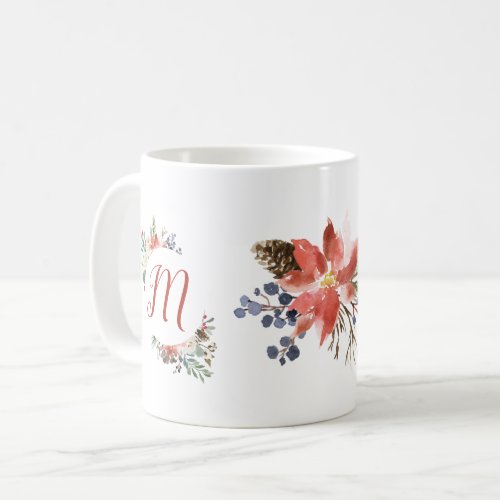 Christmas Family Monogram Watercolor Floral Coffee Mug