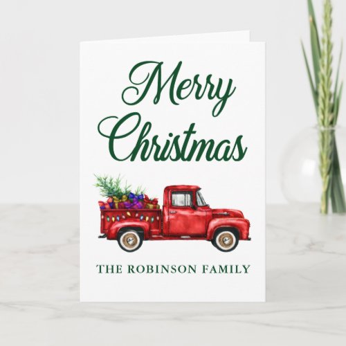 Christmas Family Name Classic Red Truck Tree Gifts Card