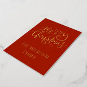 Christmas Family Name Gold Red Foil Holiday Card (Rotated)