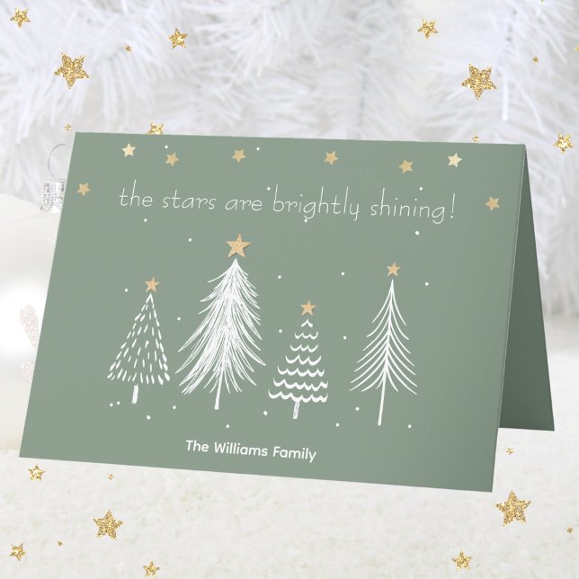 Christmas Family Name Green Holiday Card (White and Gold Christmas with Family Name Green Holiday Card)