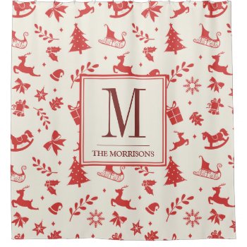 Christmas Family Name Home Decor Monogram Initial Shower Curtain by ShowerCurtain101 at Zazzle
