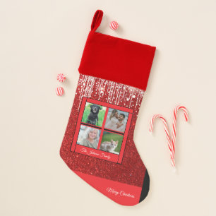 Christmas Family Name Photo Collage Red Stocking