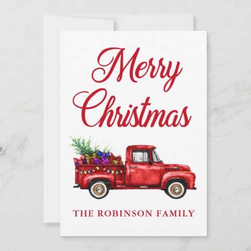 Christmas Family Name Vintage Red Truck Gifts Tree Holiday Card