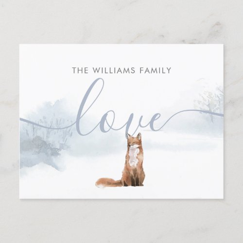 Christmas Family Name Winter Woodland Fox Holiday Postcard