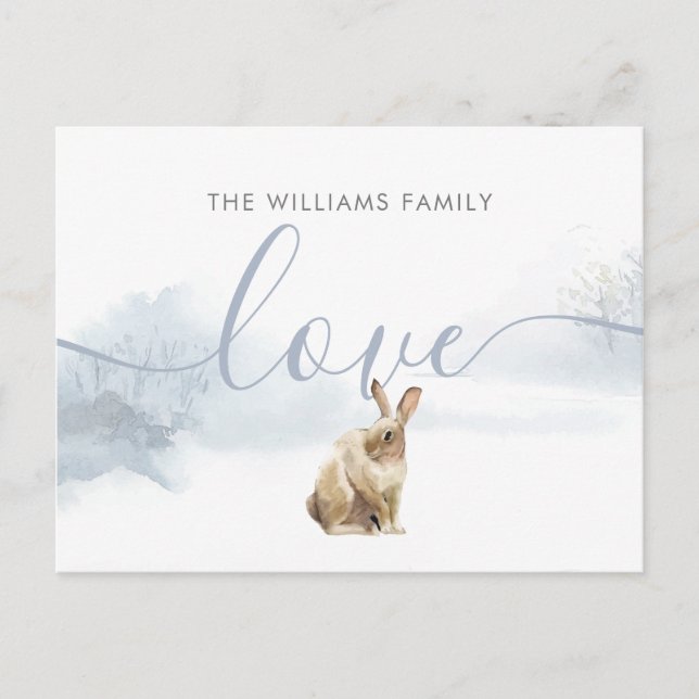Christmas Family Name Winter Woodland Hare Postcard (Front)